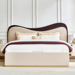 Sereno Luxe Upholstered Bed With Curved Wooden Backrest