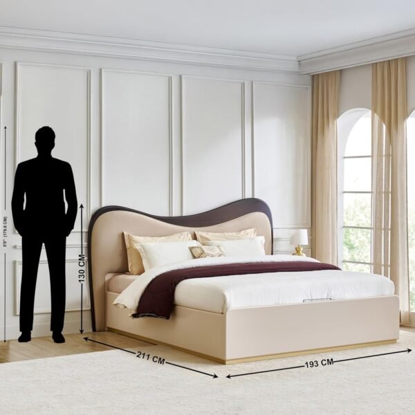 Sereno Luxe Upholstered Bed With Curved Wooden Backrest