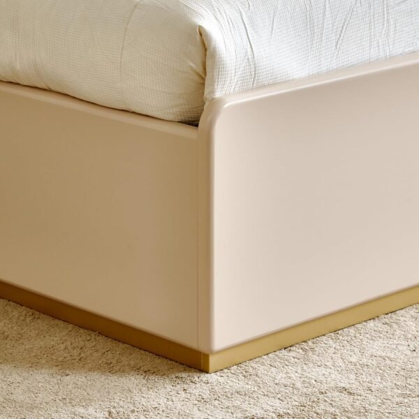 Sereno Luxe Upholstered Bed With Curved Wooden Backrest