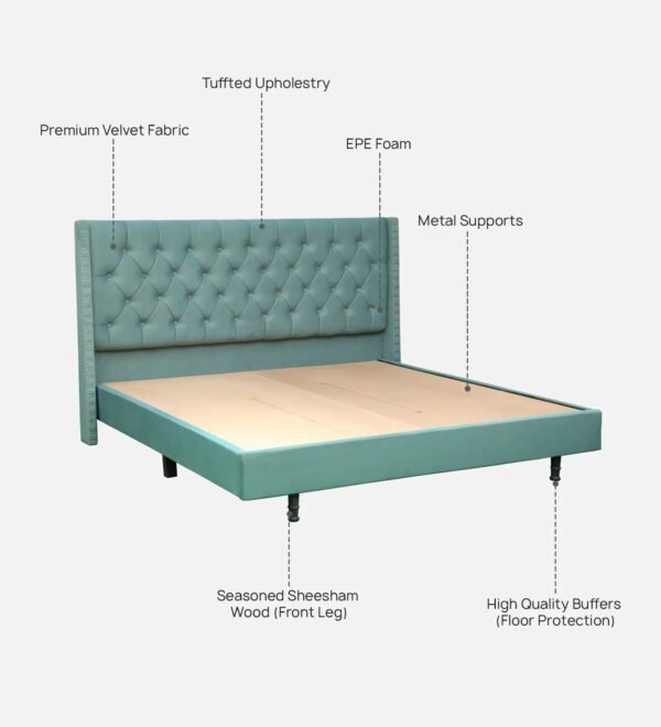 Aurora Tufted Uphoistered Bed With Winged Headboard