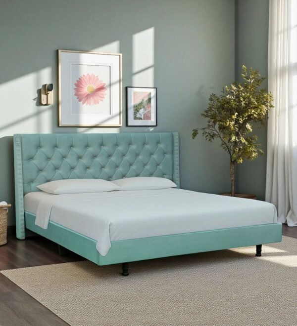 Aurora Tufted Uphoistered Bed With Winged Headboard