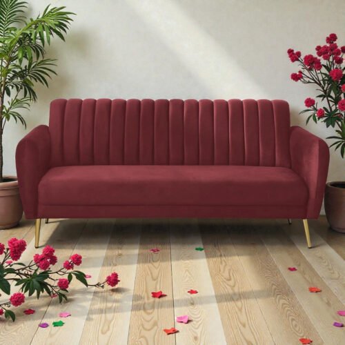 Burgunday Royale Channel-tufted Velvet 3-seater Sofa Burgunday Royale Channel-tufted Velvet 3-seater Sofa