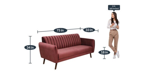 Burgunday Royale Channel-tufted Velvet 3-seater Sofa