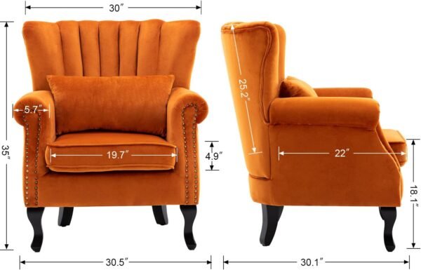 Luxury Oranage Velvet Wing Chair