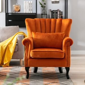 Luxury Oranage Velvet Wing Chair
