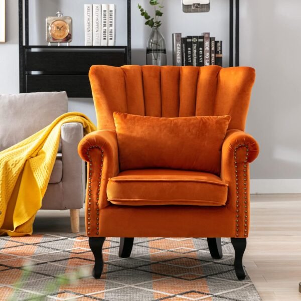 Luxury Oranage Velvet Wing Chair