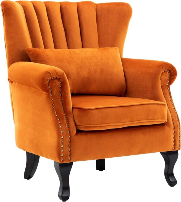 Luxury Oranage Velvet Wing Chair