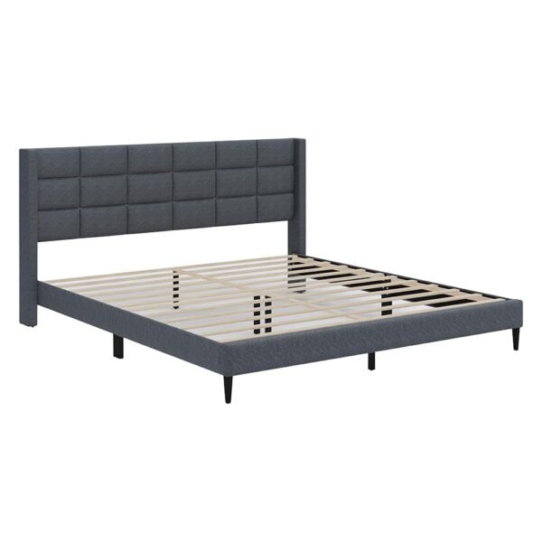 Slate Grid Upholstered Bed