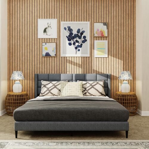 Slate Grid Upholstered Bed Slate Grid Upholstered Bed