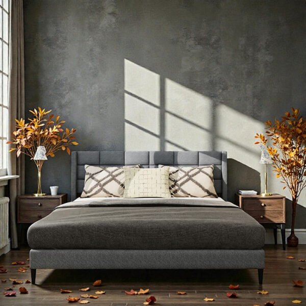 Slate Grid Upholstered Bed