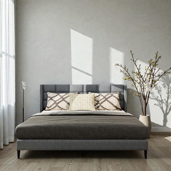 Slate Grid Upholstered Bed