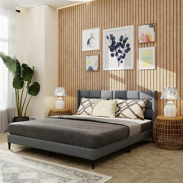 Slate Grid Upholstered Bed