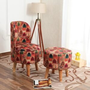 Meher Heritage Print Accent Chair With Ottoman